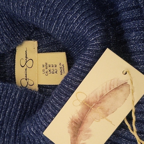 Jessica Simpson Stretchy Blue Soft Sleeveless Mock Turtleneck Ribbed Sweater M - Picture 5 of 6